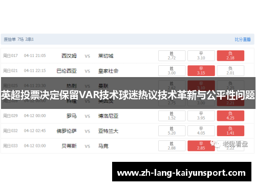 英超投票决定保留VAR技术球迷热议技术革新与公平性问题